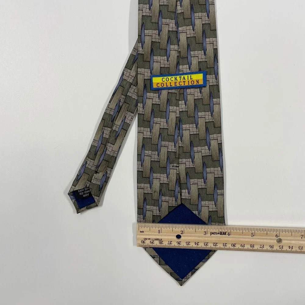 Cocktail Collection Green Geometric Basketweave Silk Necktie Mens One Size